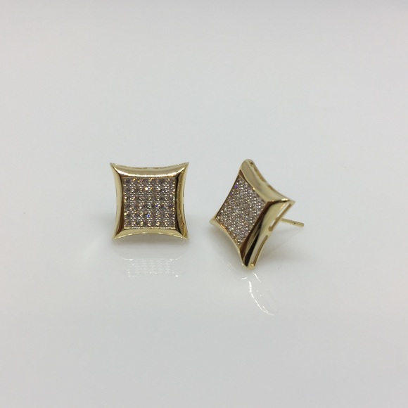 14K Solid Gold Square Micro Pave Stud Earrings